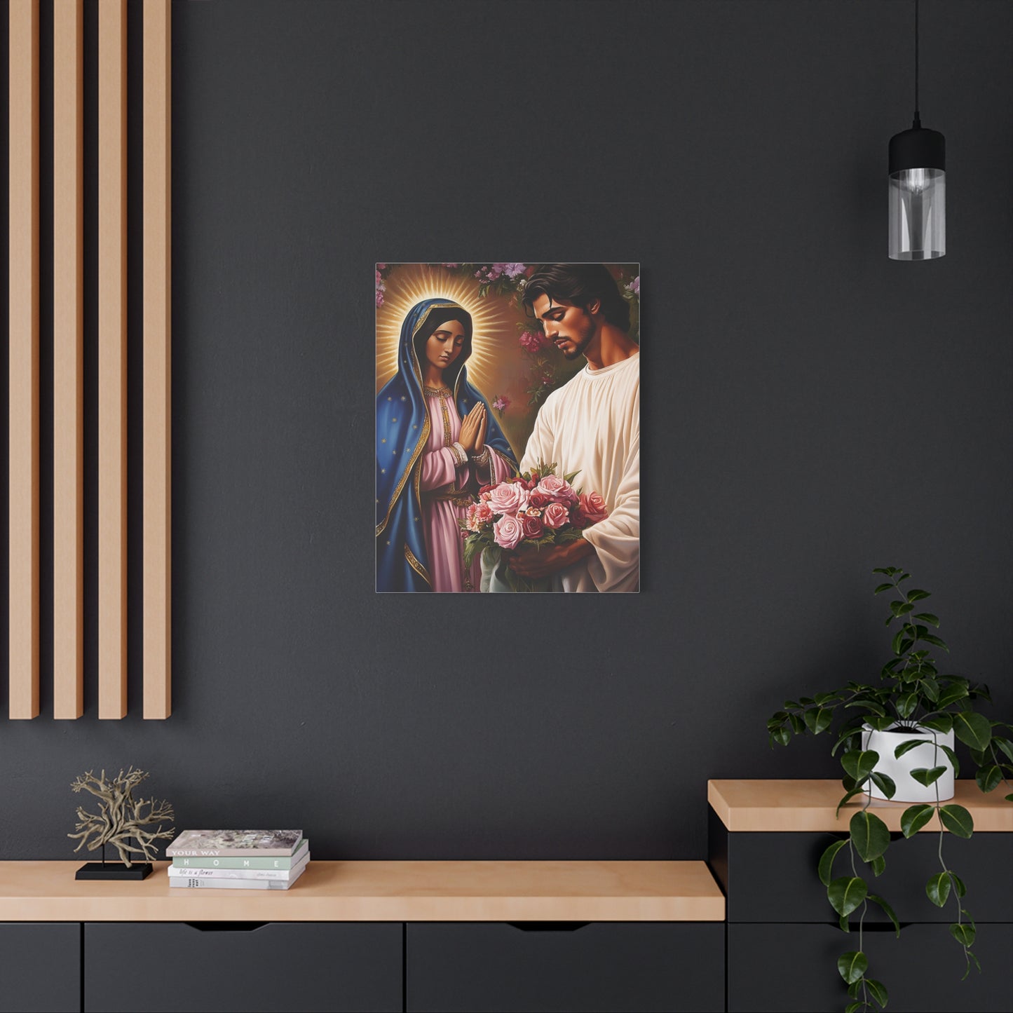 Our Lady Guadalupe and St. Juan Diego Full of Roses Catholic Canvas Wall Art, Christian Decor