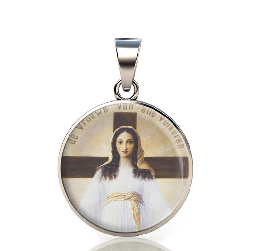 Our Lady All Nation Catholic Mary 925 Sterling Silver Round Pendant Christian Religious Medal Small 20mm