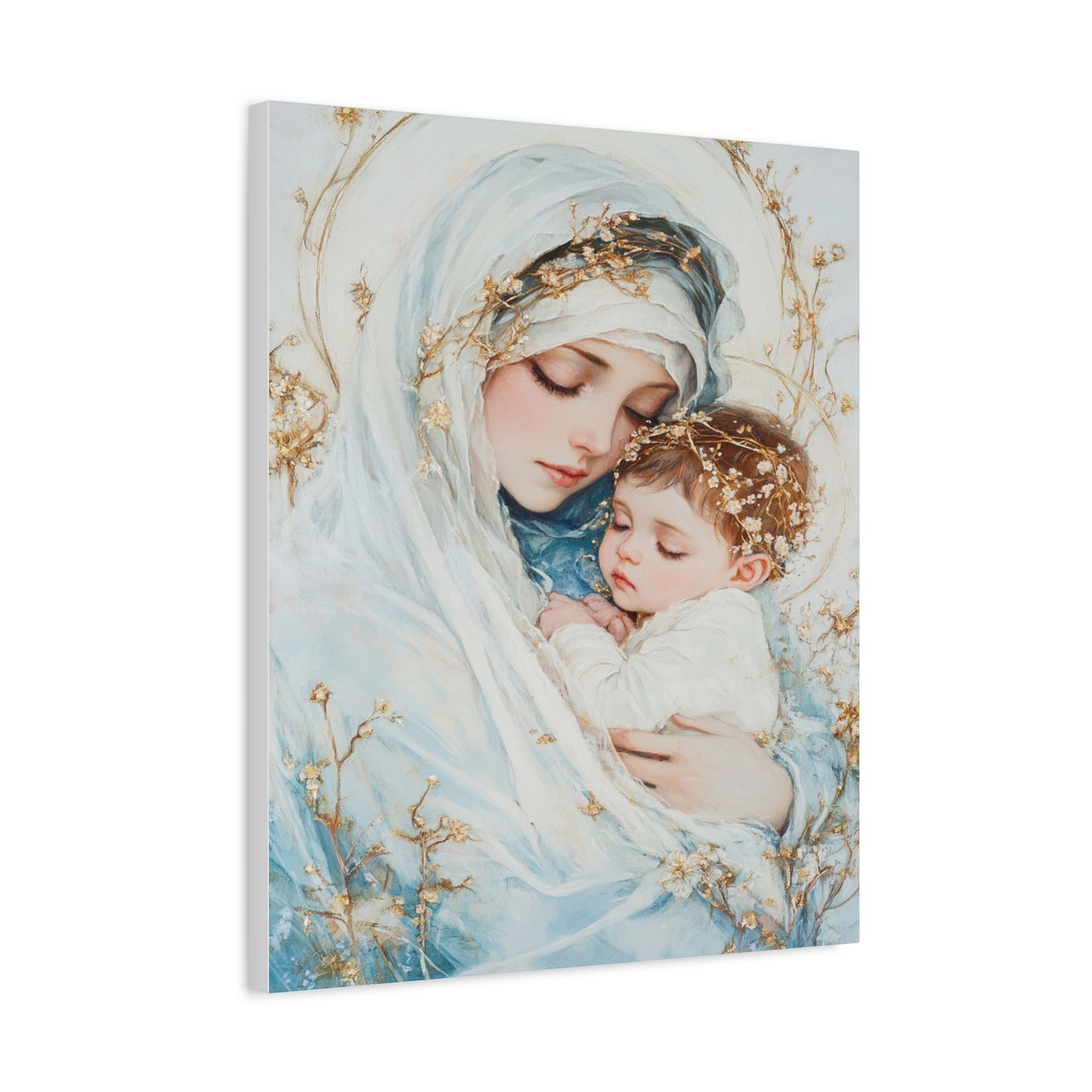 Holy Mother with Baby Jesus Catholic Canvas Wall Art, Christian Decor