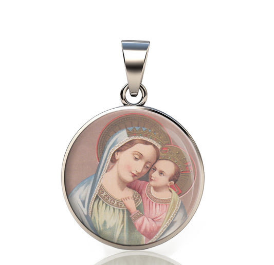 Our Lady Good Counsel 925 Sterling Silver Round Pendant Christian Religious Medal Small 20mm