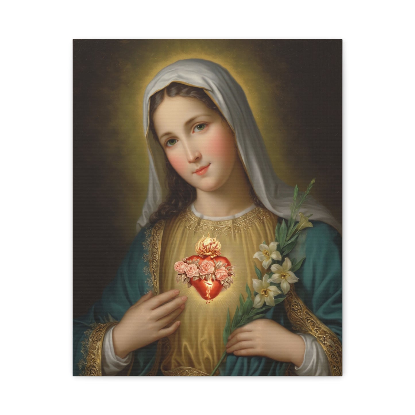 Immaculate Heart Mary Catholic Canvas Wall Art, Christian Decor