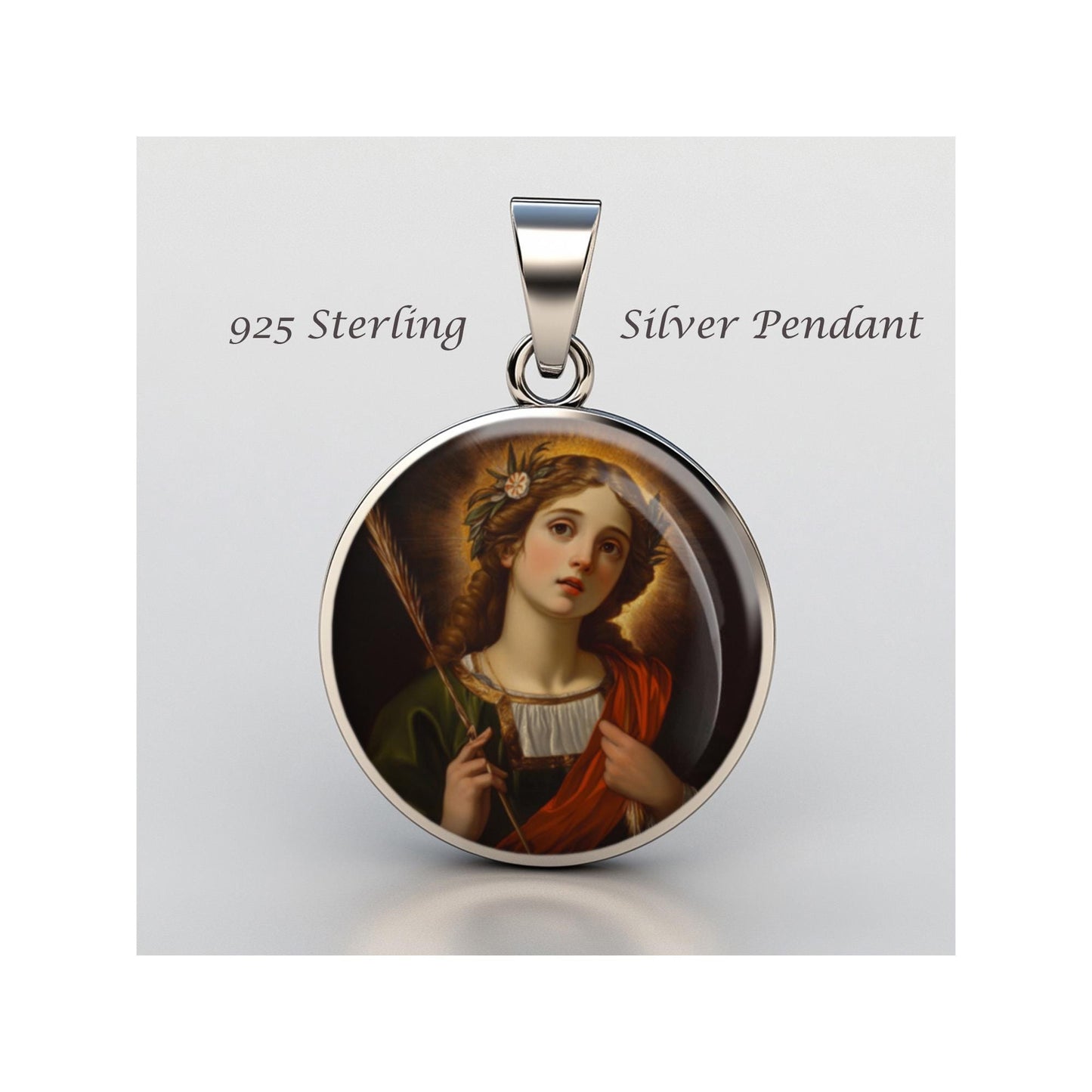 Saint Lucy Religious Devotional sterling silver 925 Christian Medal Patron Pendant