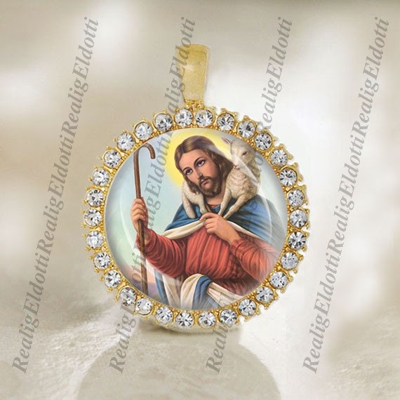 Jesus Christ with Lamb Christian Catholic Gold Tone Religious Medal
