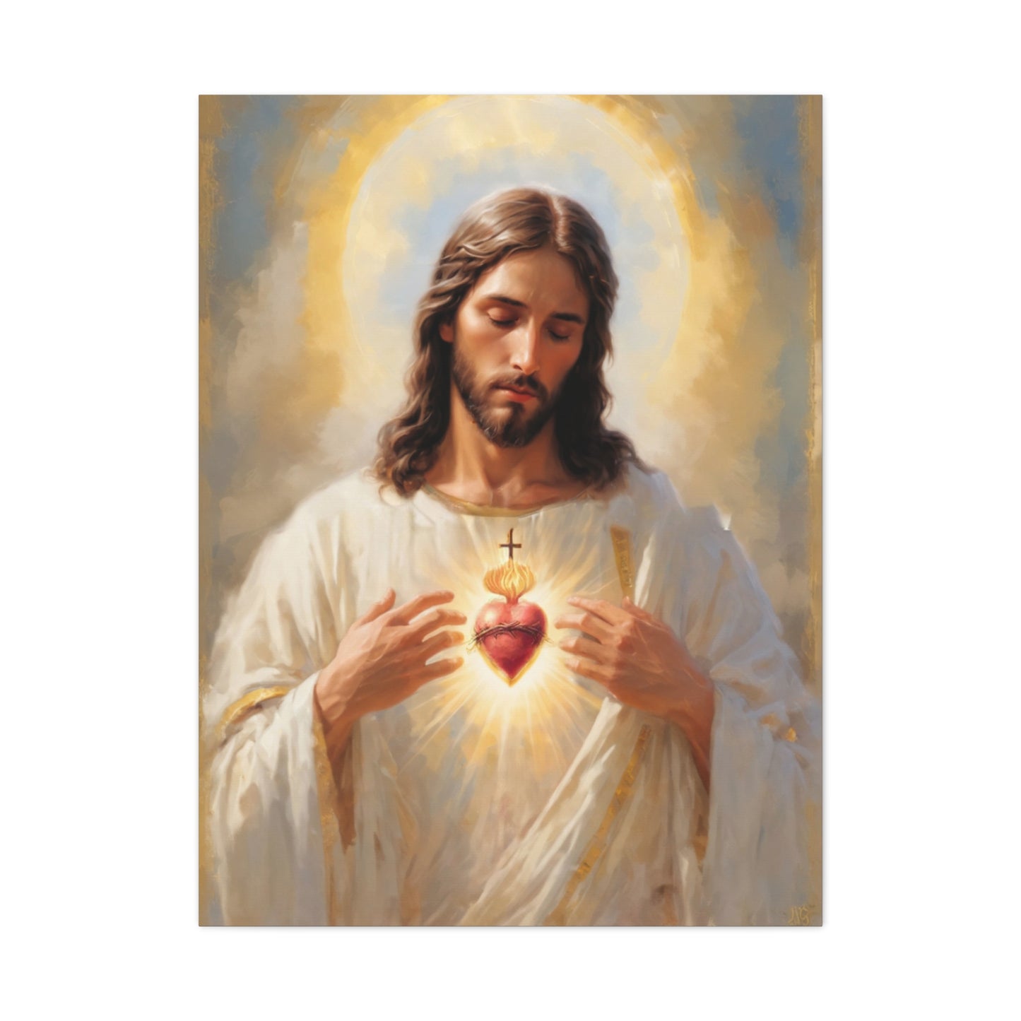 Jesus Christ Sacred Heart Catholic Canvas Wall Art, Christian Decor