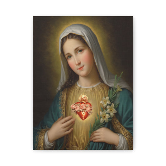 Immaculate Heart Mary Catholic Canvas Wall Art, Christian Decor
