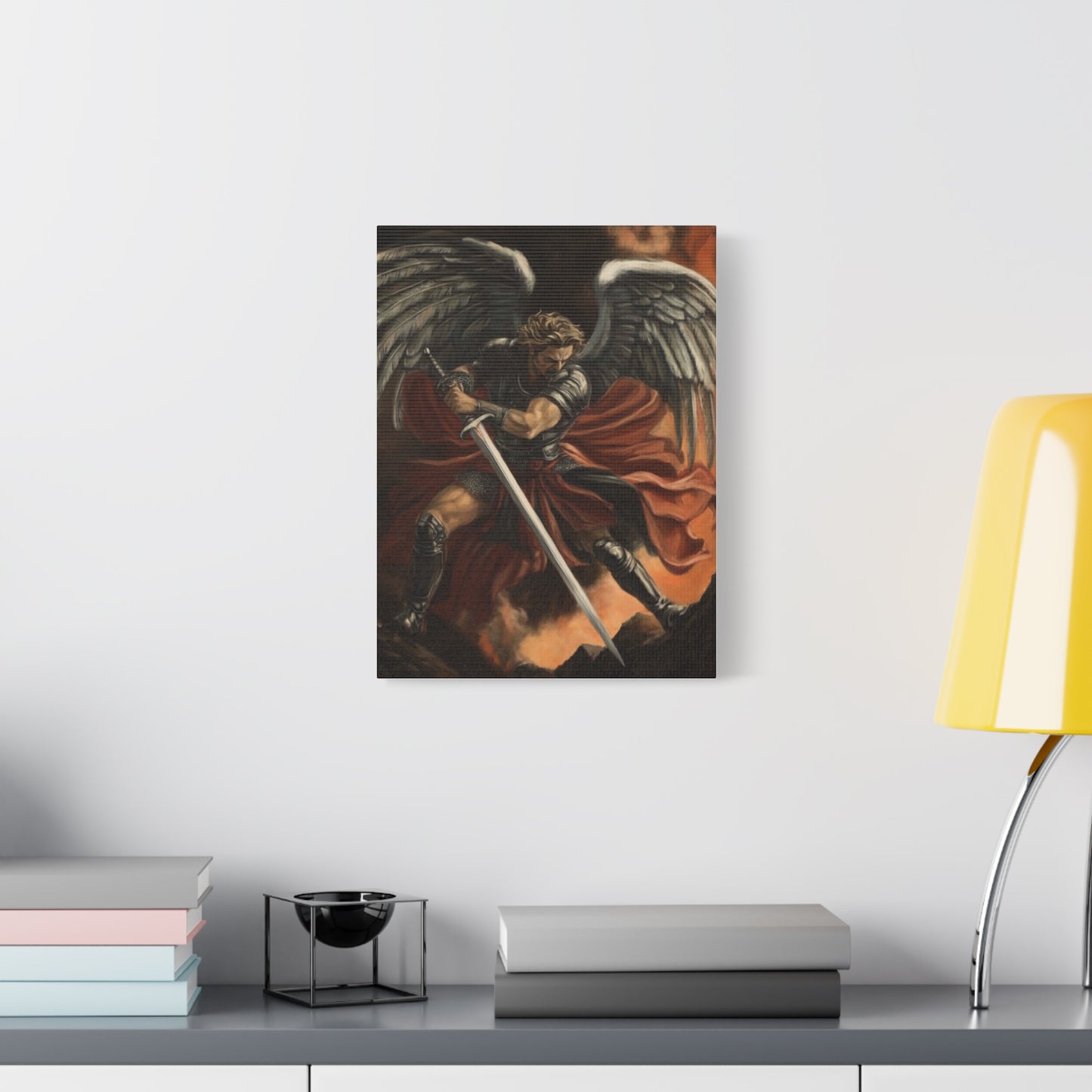 Archangel Michael fights evil Canvas Print, Catholic Decor Wall, Gift Religious Christian