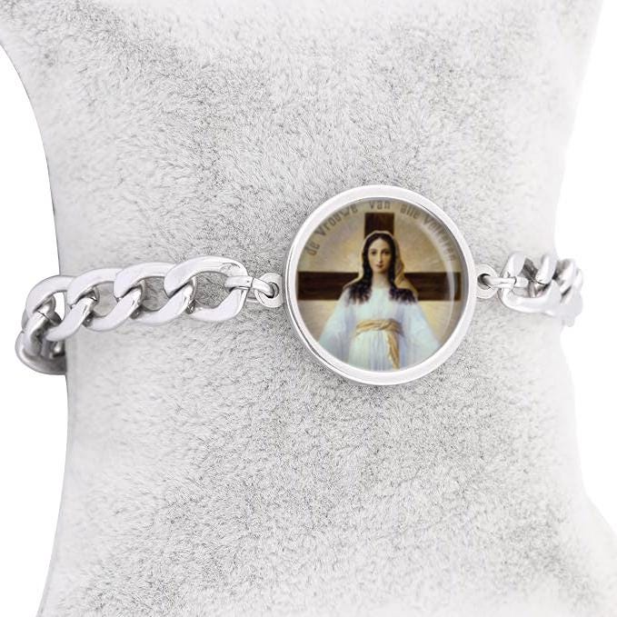 Our Lady All Nation Mary Curb Bracelet Gold or Silver tone Religious Jewelry