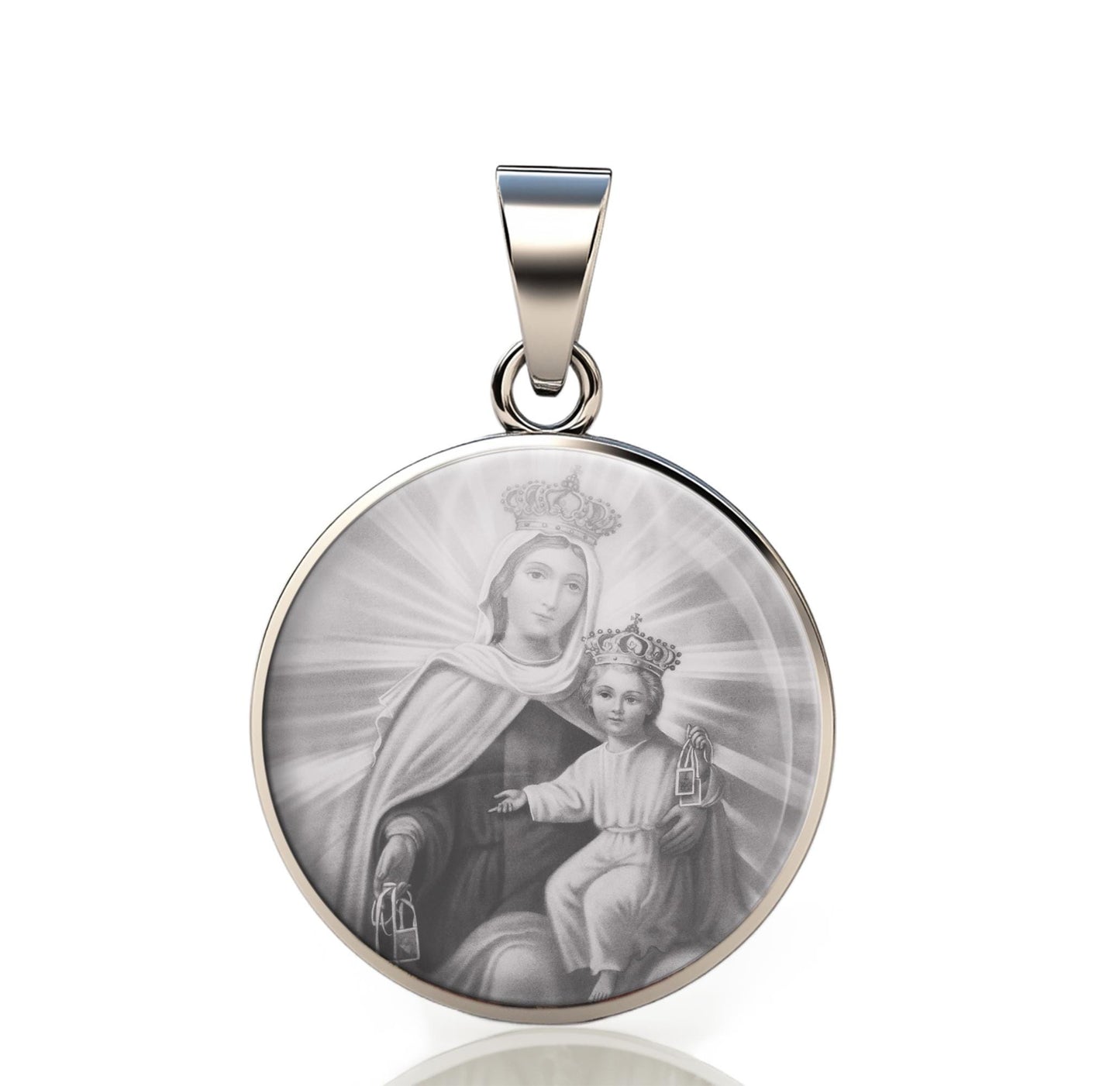 Our Lady Carmel III 925 Sterling Silver Round Pendant Christian Religious Medal Small 20mm