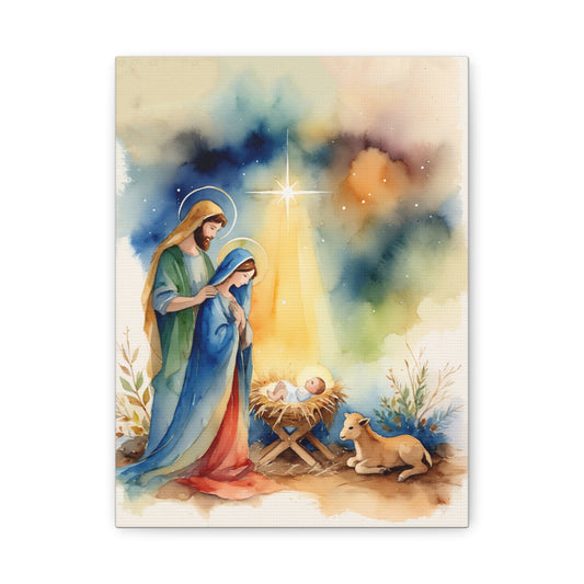 Nativity Scene Holy Family Canvas Wall Art, Christian Decor