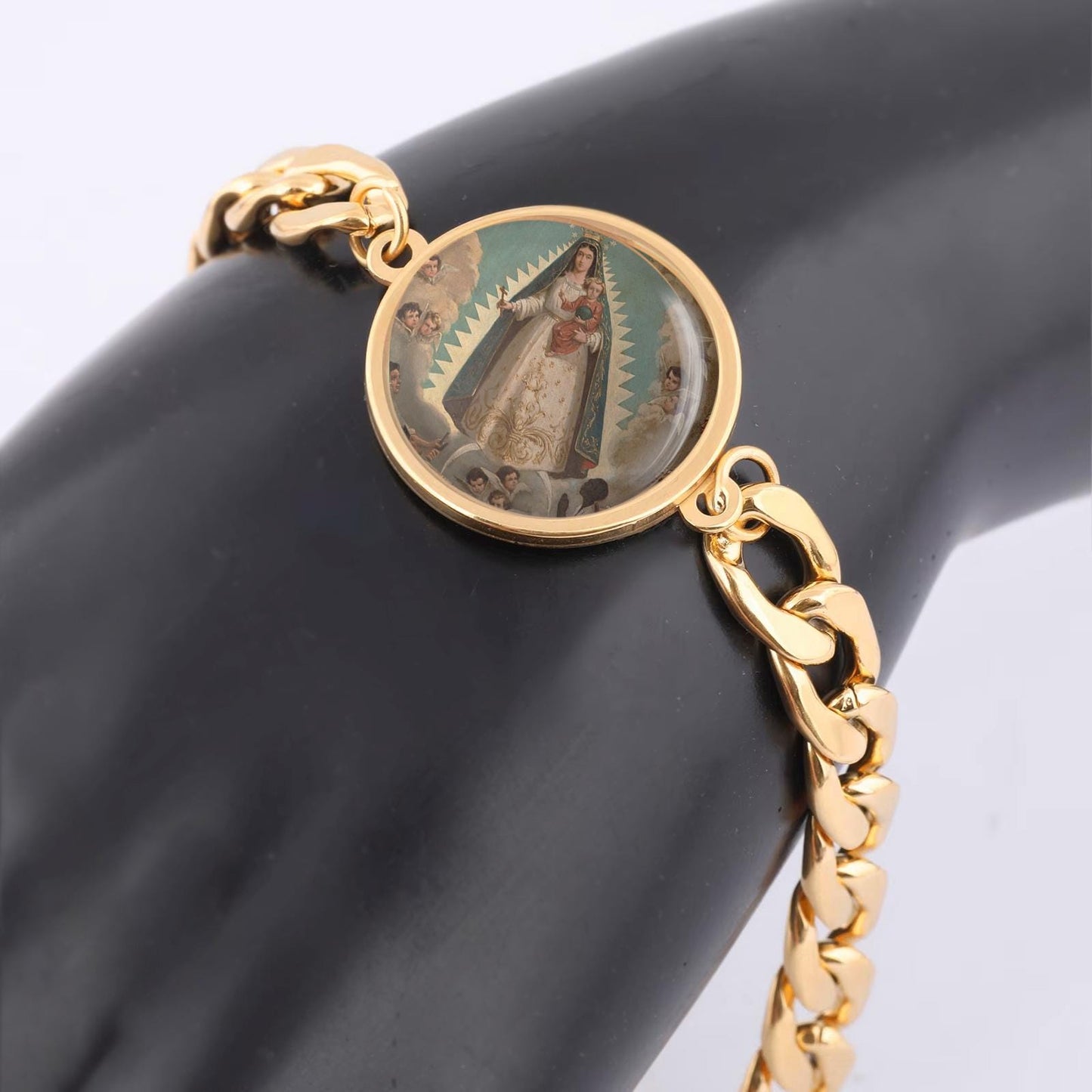 Our Lady Charity Virgin Mary Bracelet Gold or Silver tone Religious Jewelry Simple Chain