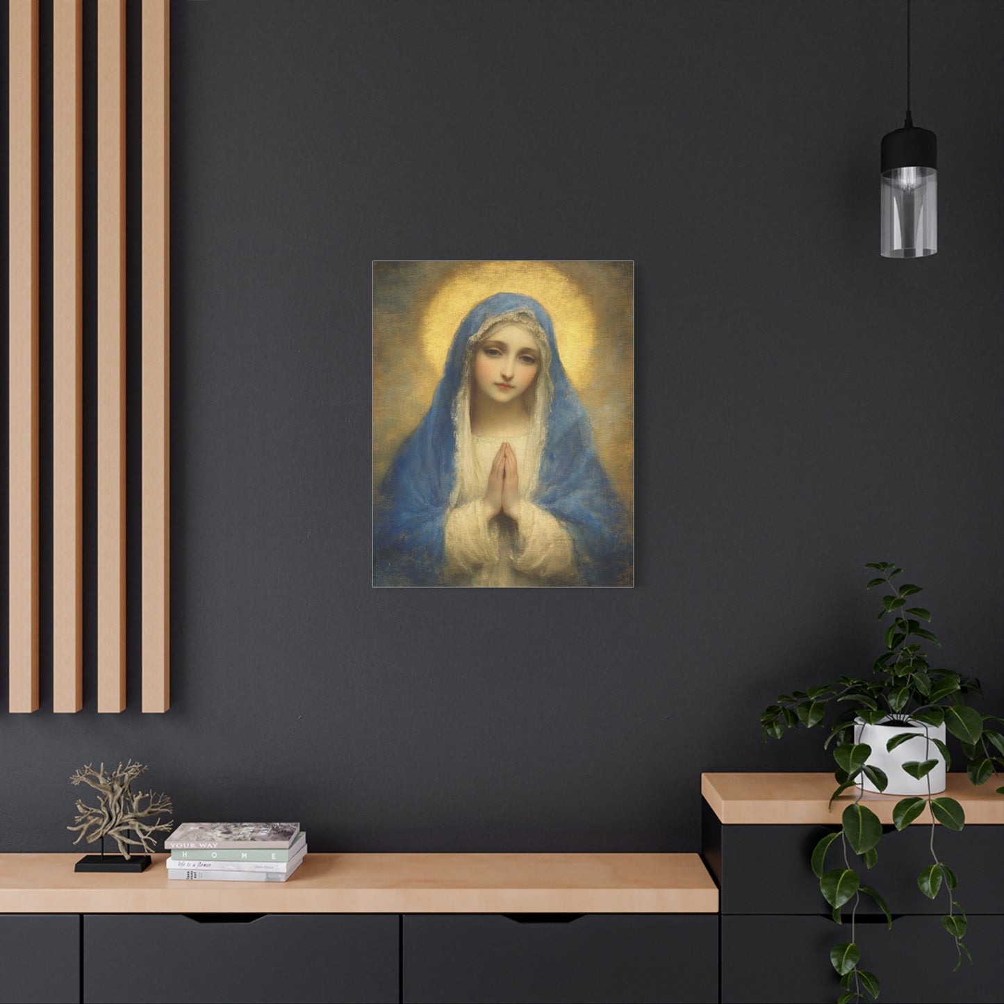 Mother Mary Blue Veil Catholic Canvas Wall Art, Christian Decor