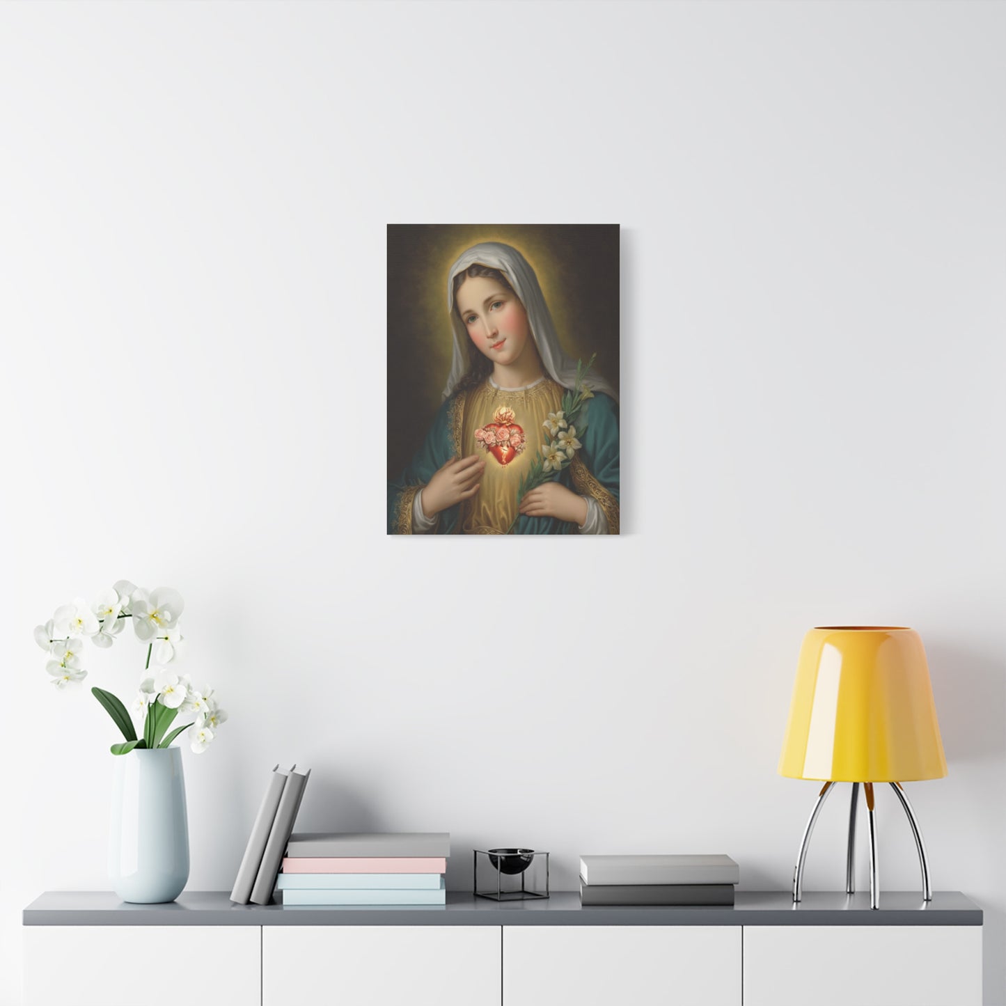 Immaculate Heart Mary Catholic Canvas Wall Art, Christian Decor