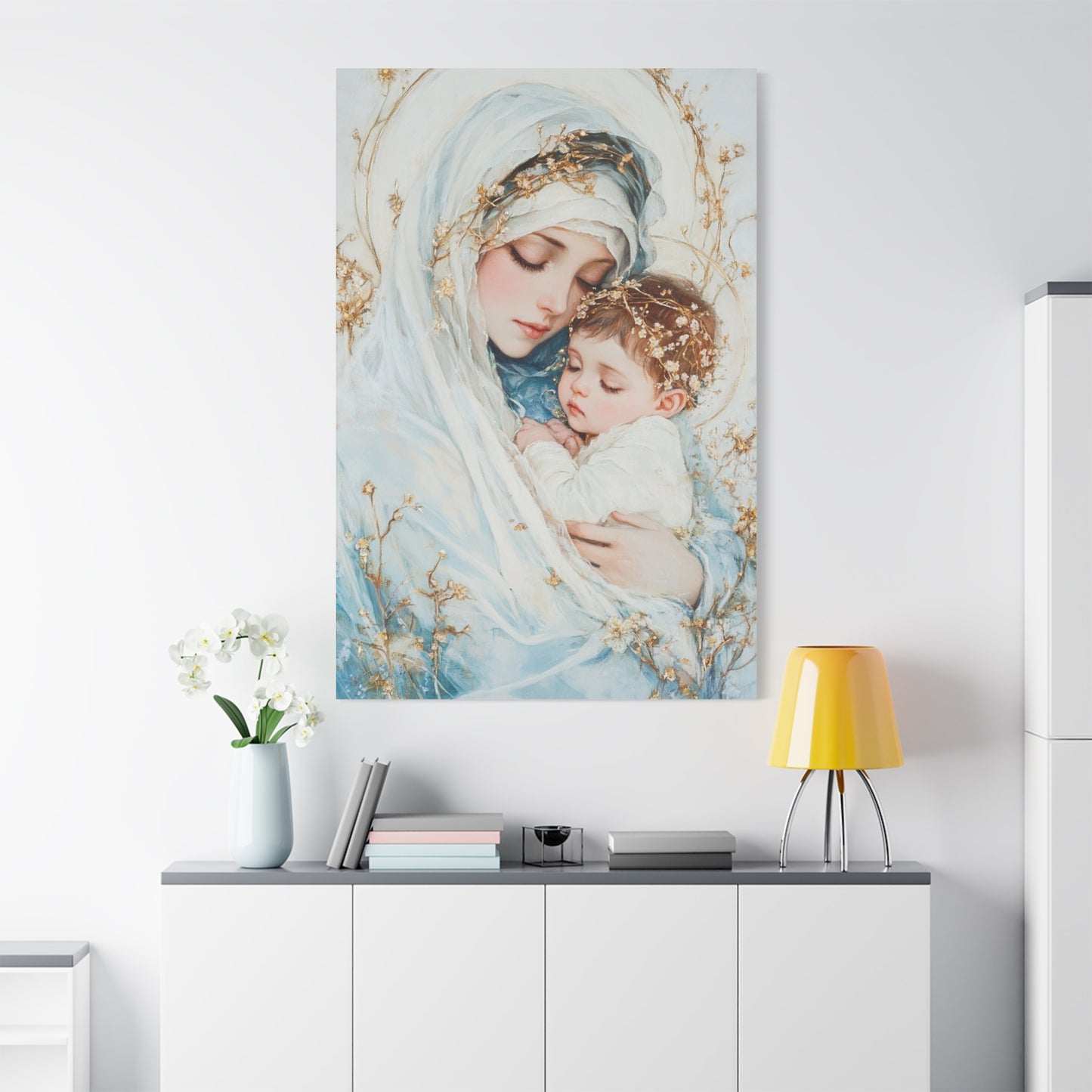 Holy Mother with Baby Jesus Catholic Canvas Wall Art, Christian Decor