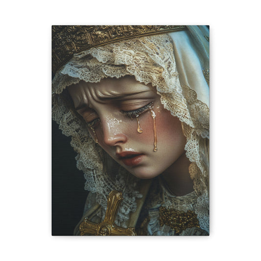 Sorrowful Mary - Holy Mary with Tears Catholic Canvas Wall Art, Christian Decor
