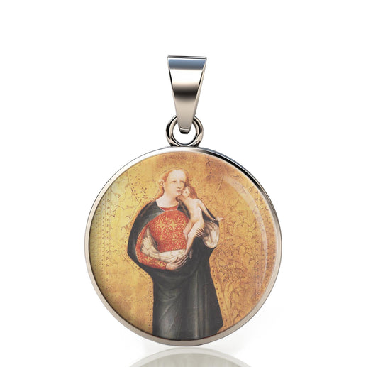 Our Lady Apocalypse Catholic Mary 925 Sterling Silver Round Pendant Christian Religious Medal Small 20mm
