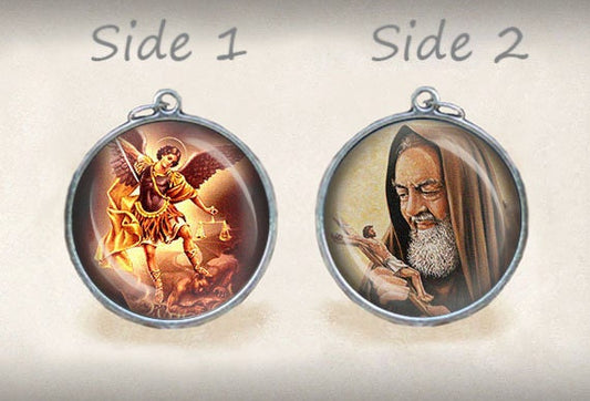 St Michael the Archangel St Padre Pio Medal Catholic Religious Pendant Jewelry Silver Tone