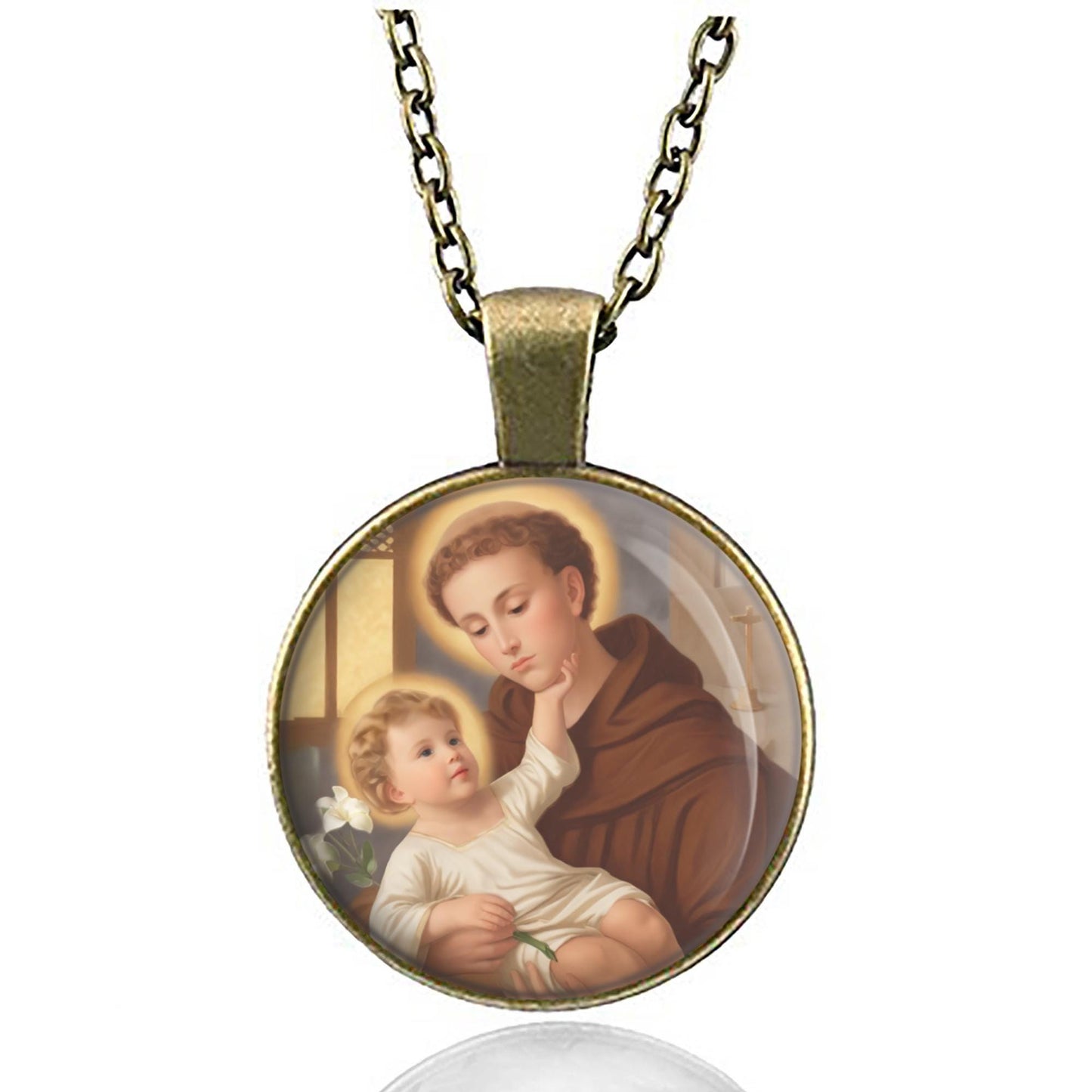 St. Anthony of Padua with Baby Jesus Necklace - Catholic Medal Pendant Christian Religious Jewelry