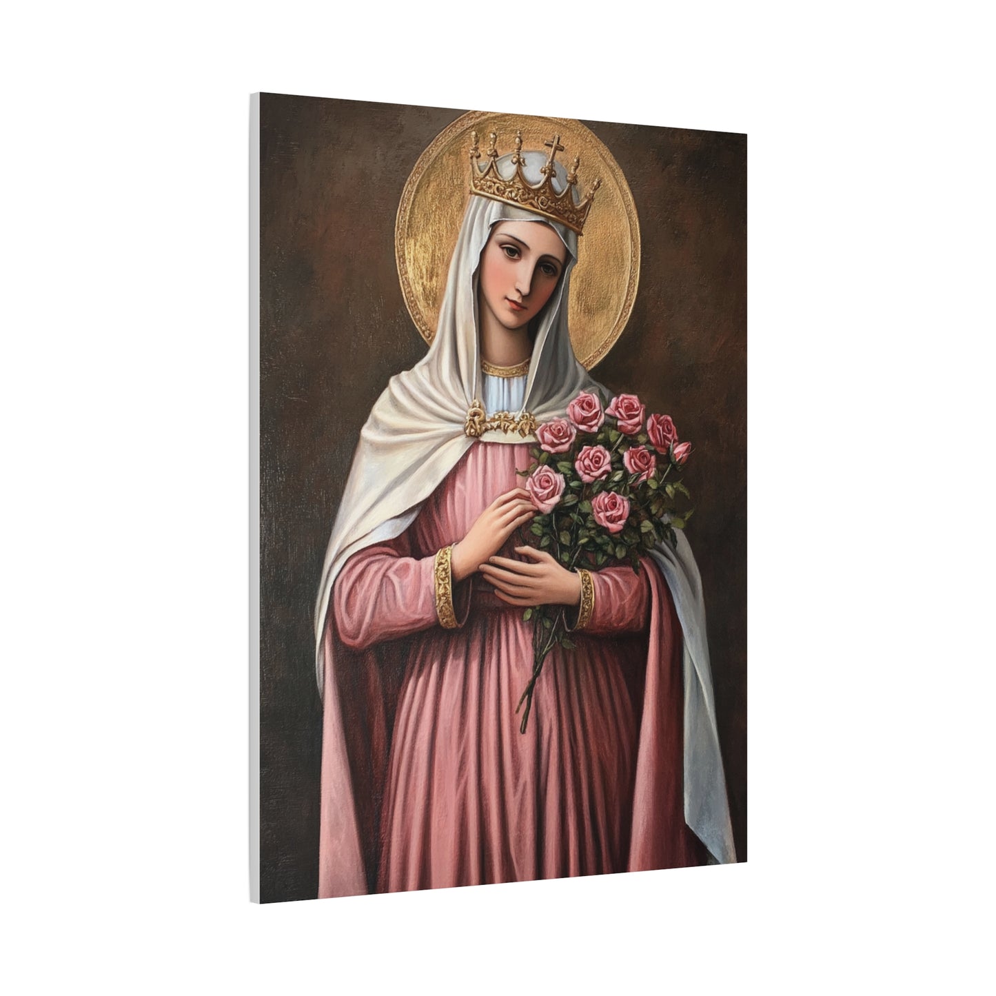 St. Elizabeth of Hungary with Roses Catholic Canvas Wall Art, Christian Decor