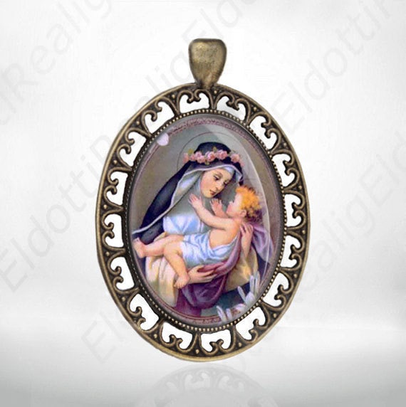 St Rose of Lima w Child Jesus Catholic Saint Medal Bronze Pendant /Charm Retro Jewelry