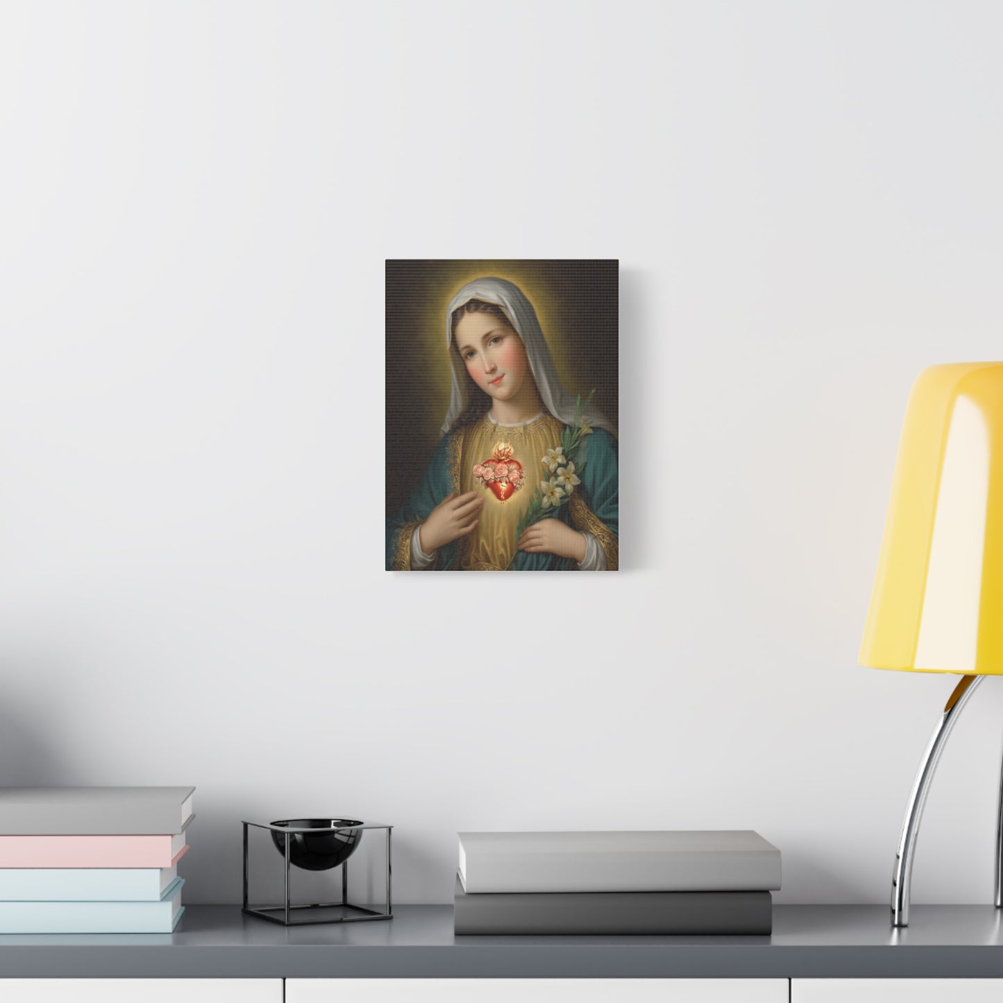 Immaculate Heart Mary Catholic Canvas Wall Art, Christian Decor