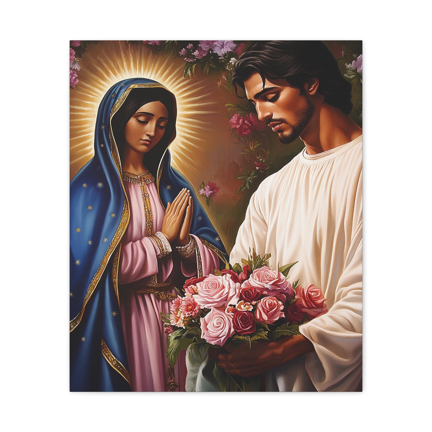 Our Lady Guadalupe and St. Juan Diego Full of Roses Catholic Canvas Wall Art, Christian Decor