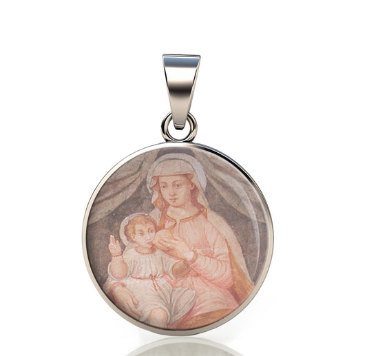 Our Lady Ghisallo 925 Sterling Silver Round Pendant Christian Religious Medal Small 20mm