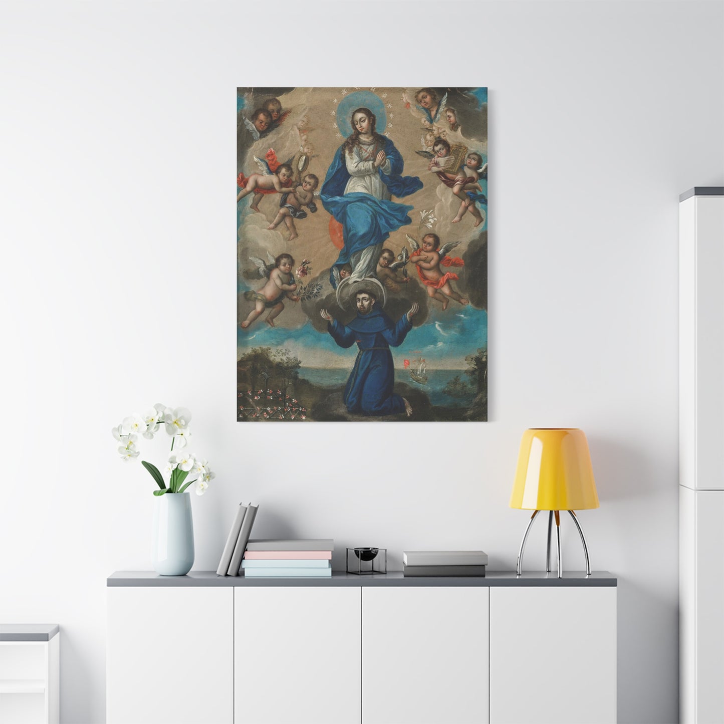 Immaculate Conception with Saint Francis and Angels Catholic HQ Print on Canvas Ready To Hang - Virgin Mary Canvas