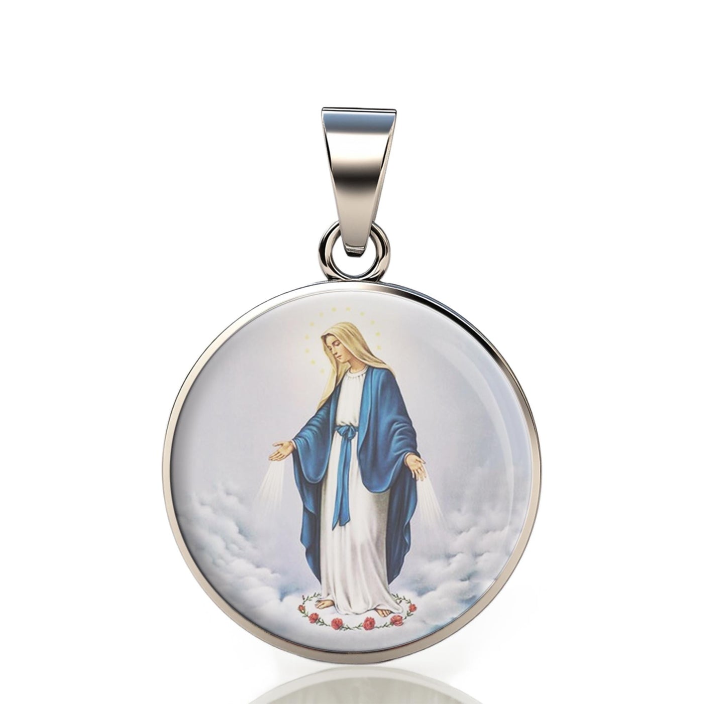Our Lady Grace 925 Sterling Silver Round Pendant Christian Religious Medal Small 20mm