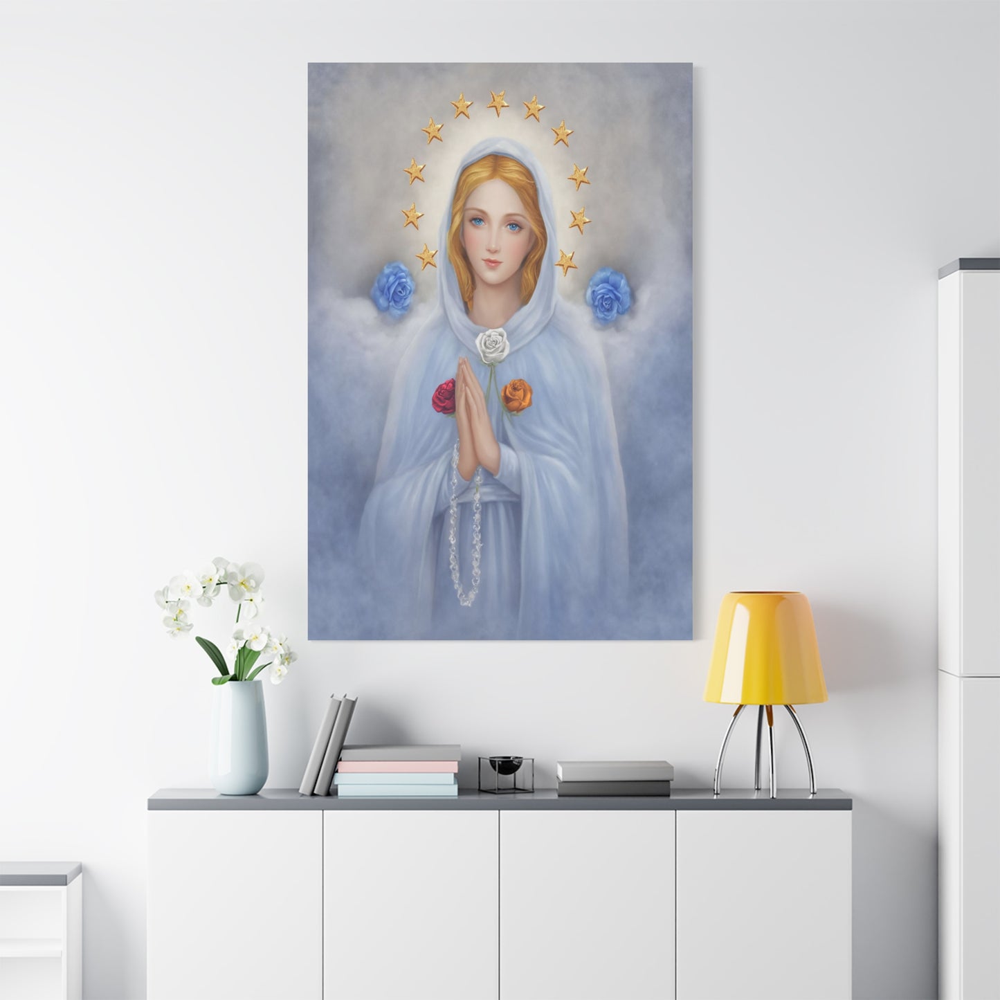 Rosa Mystica Mary Catholic Canvas Wall Art, Christian Decor