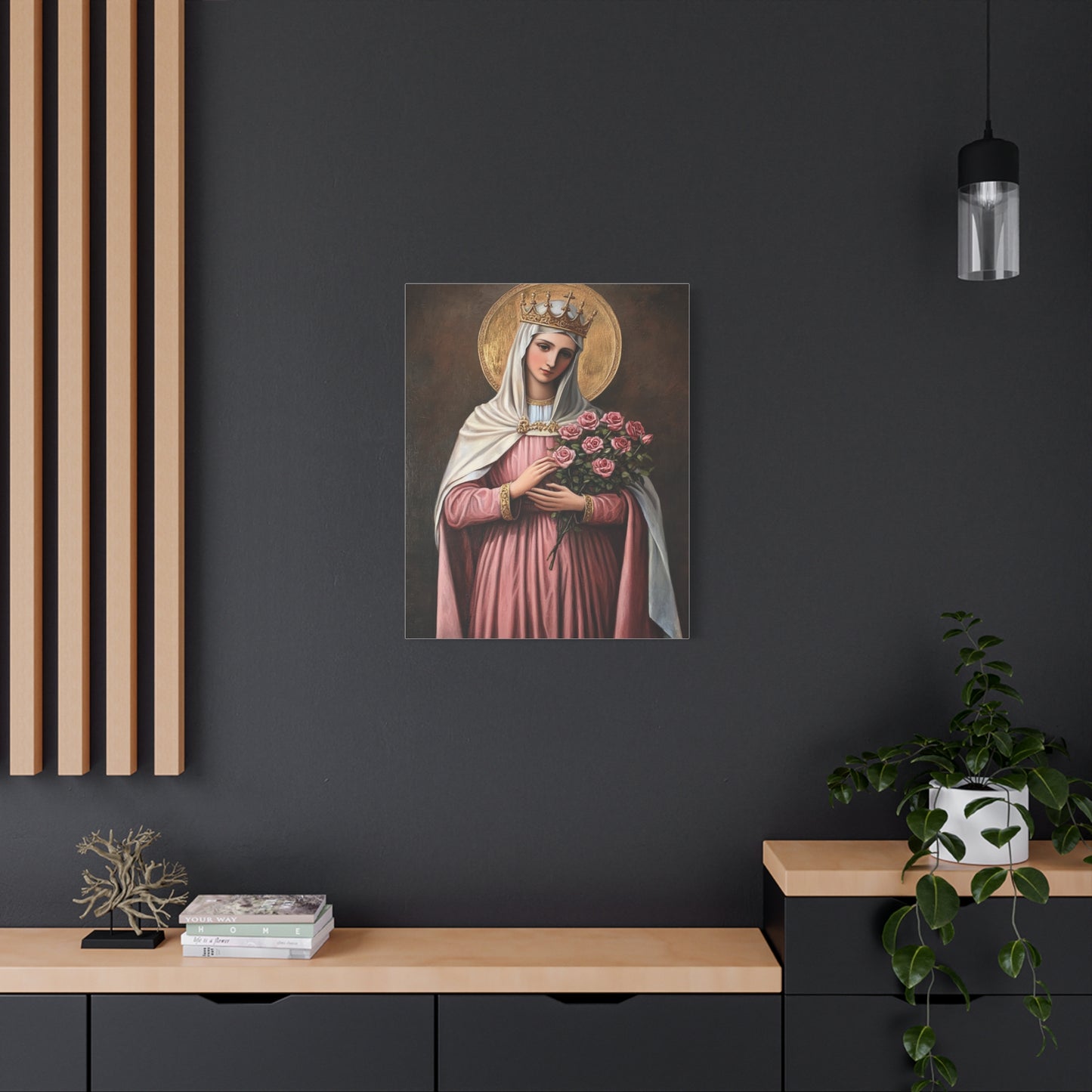 St. Elizabeth of Hungary with Roses Catholic Canvas Wall Art, Christian Decor