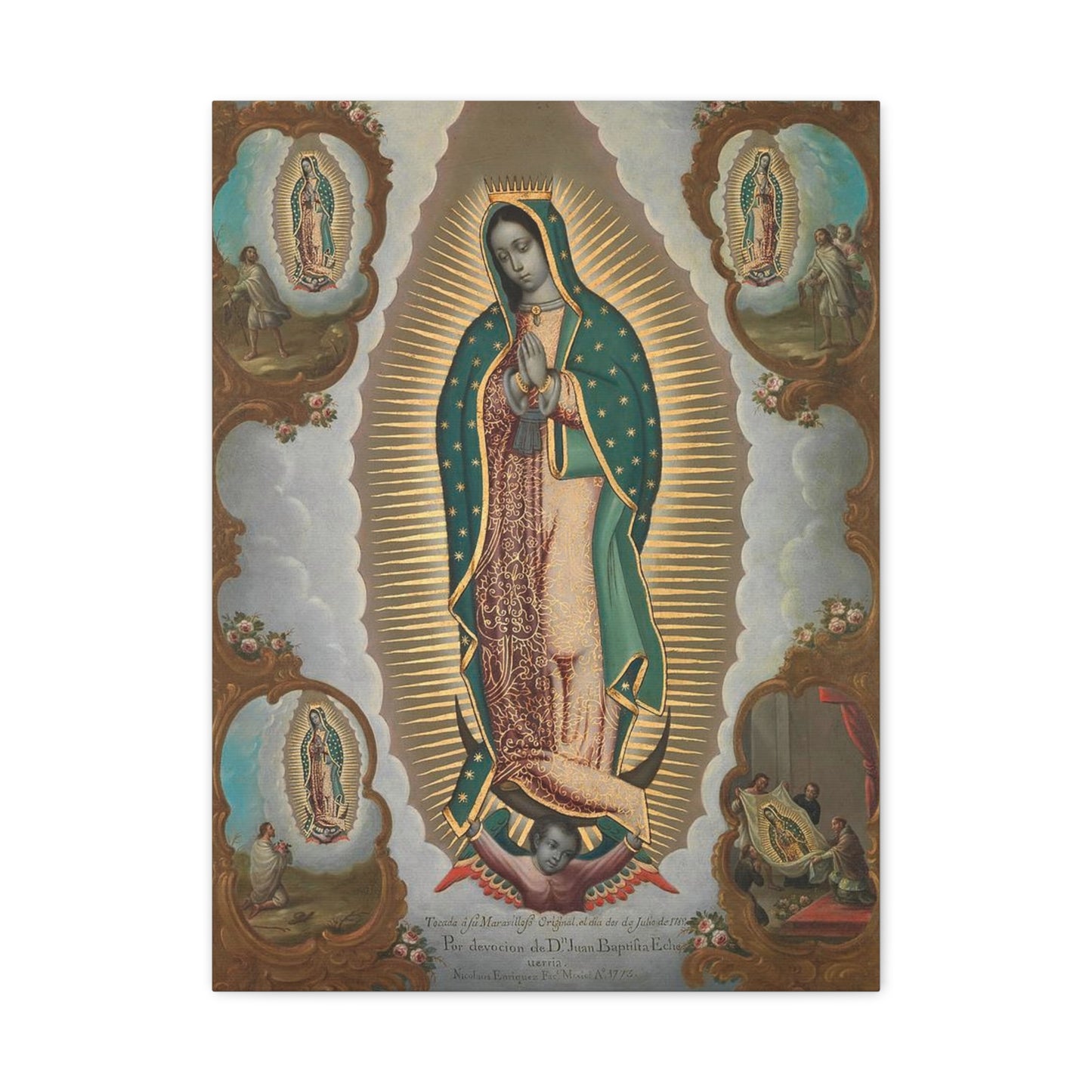 The Virgin of Guadalupe with the Four Apparitions Catholic HQ Print on Canvas Ready To Hang - Virgin Mary Canvas