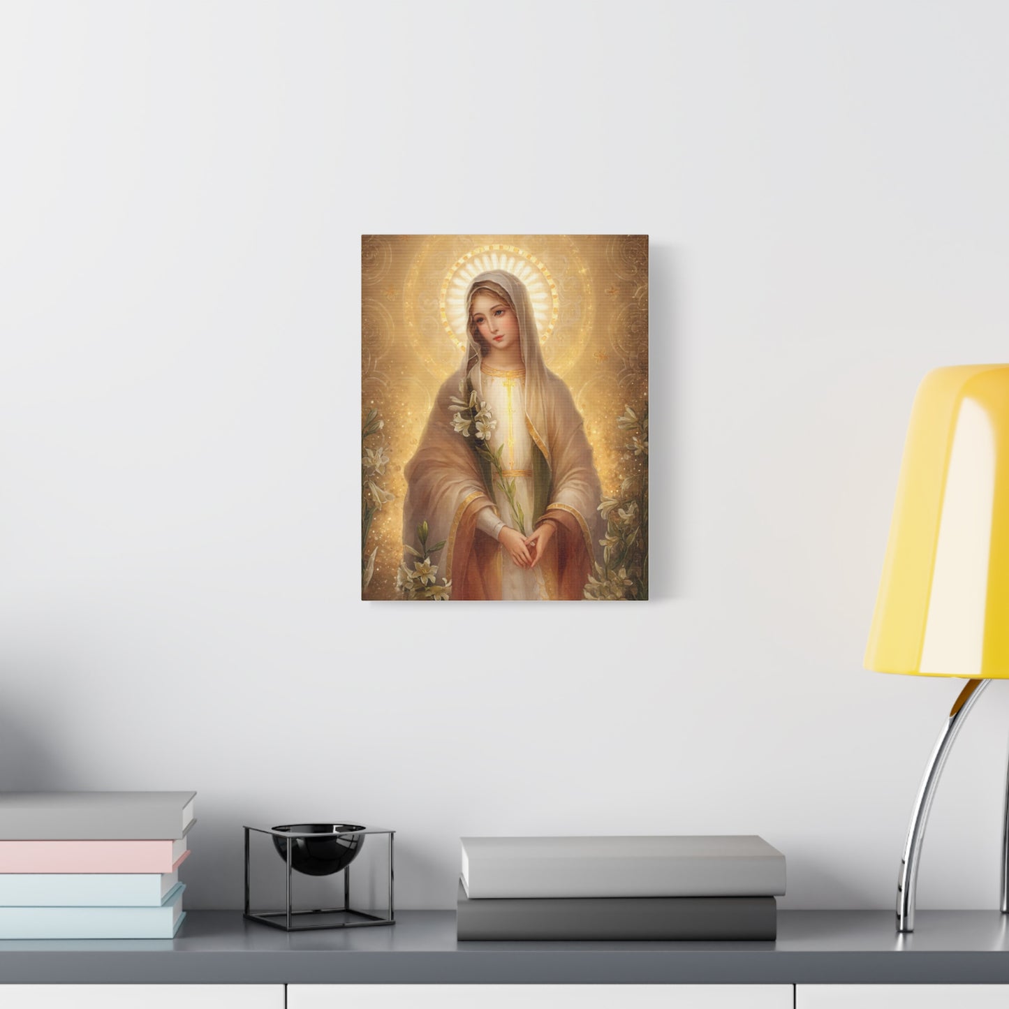 Ready to Hang - Mother Mary Our Lady of the Lilies Catholic Canvas Wall Art, Christian Decor