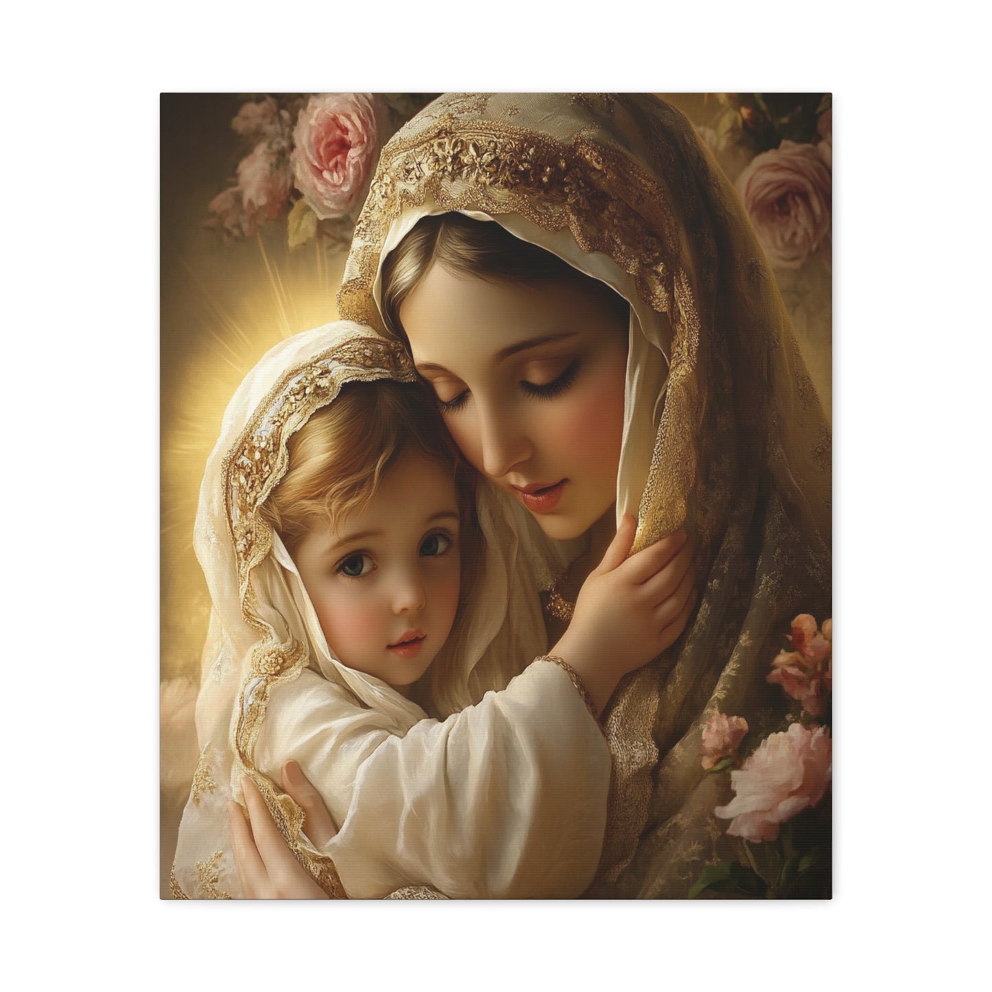 Mother Mary with Jesus Catholic Canvas Wall Art, Christian Decor