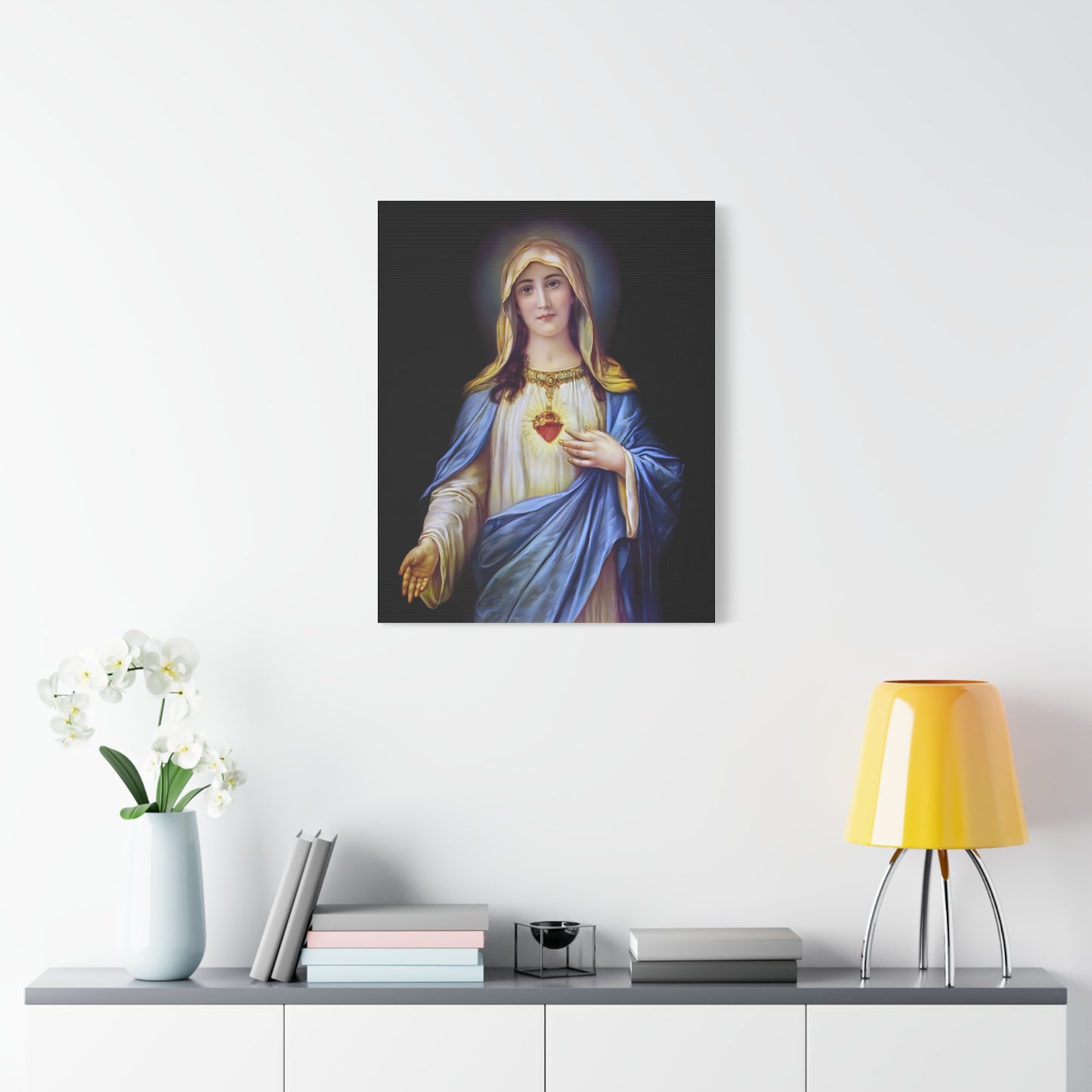 Immaculate Heart Mother Mary - Catholic Canvas Wall Art, Christian Decor