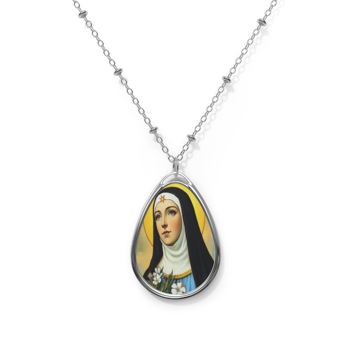 St. Beatrice da Silva Catholic Medal Necklace 20.5'' - Religious Drop Pendant