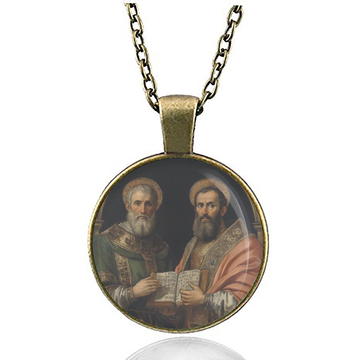 St John Chrysostom and Saint Ambrose of Milan Necklace Jewelry Patron Saint Medal Pendant