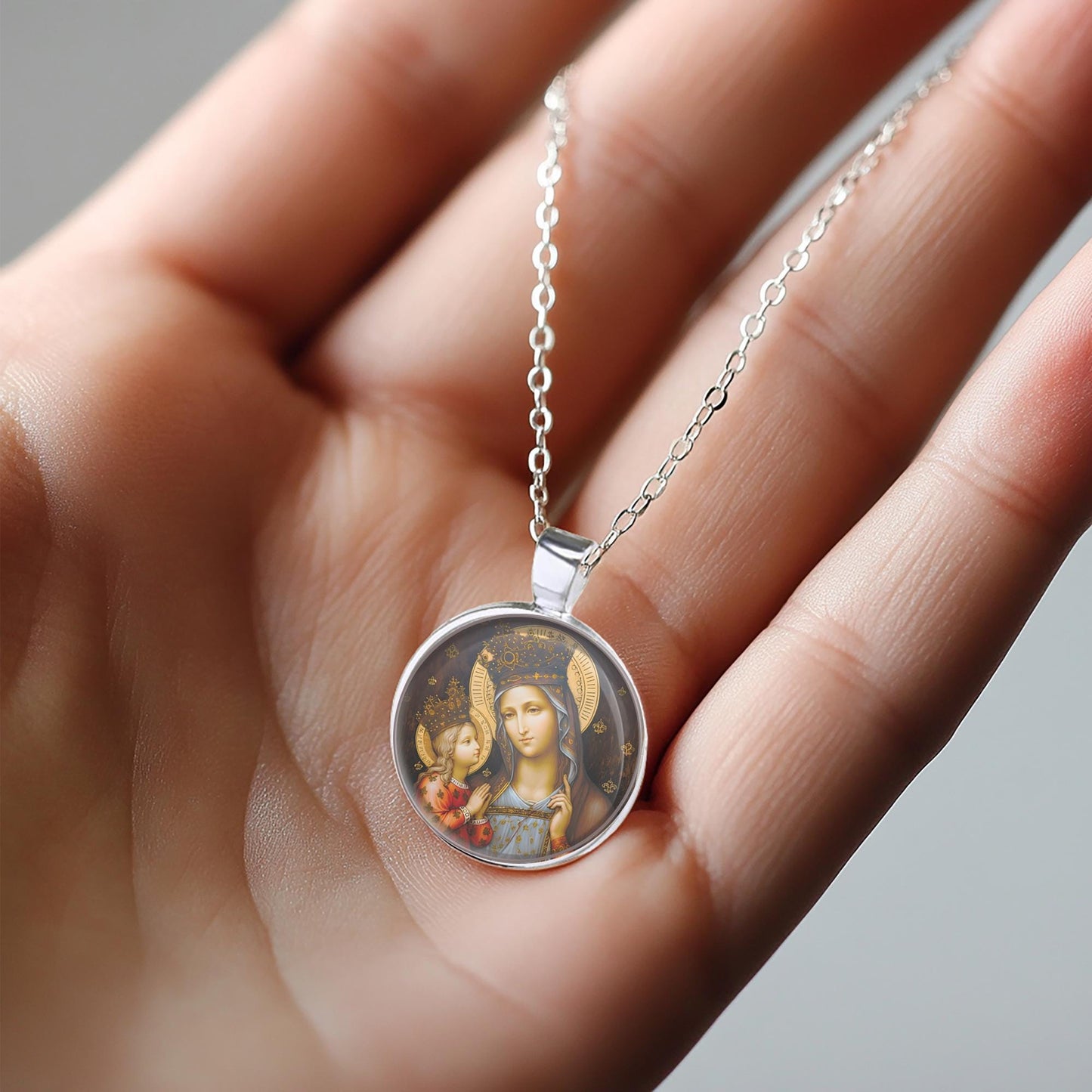 St. Anne Religious Christian Medal Pendant Necklace
