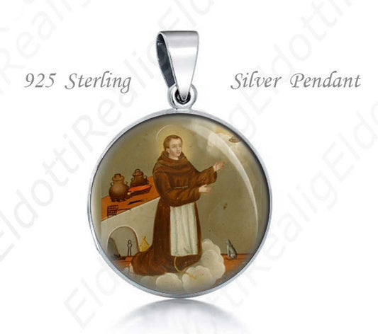 St Pascual Bailon Religious Christian 925 Sterling Silver Medal Round Pendant 20mm Jewelry for Necklace