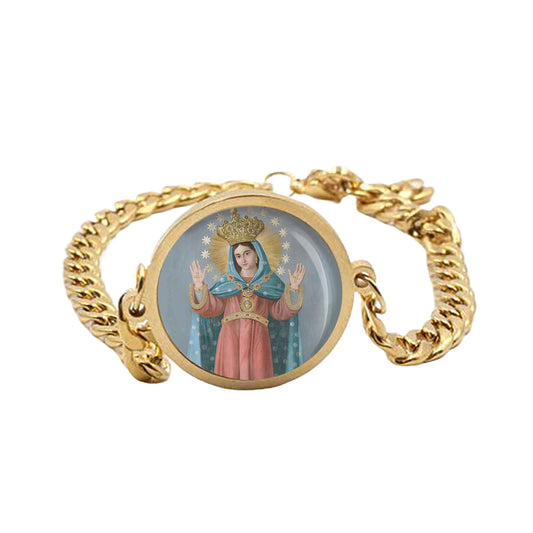 Our Lady of Liberation Curb Bracelet Gold or Silver tone Religious Jewelry Simple Chain