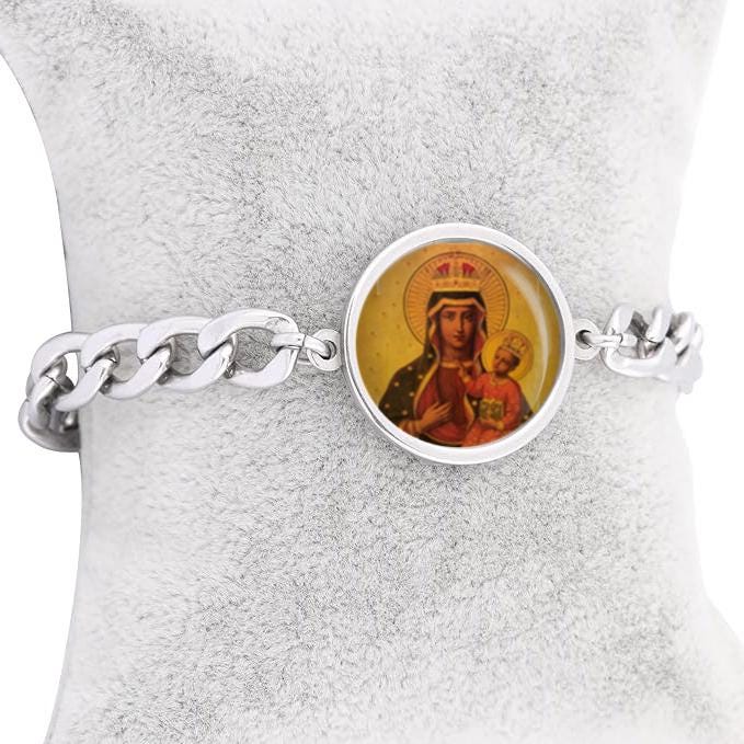 Our Lady Hungary Curb Bracelet Gold or Silver tone Religious Jewelry Simple Chain