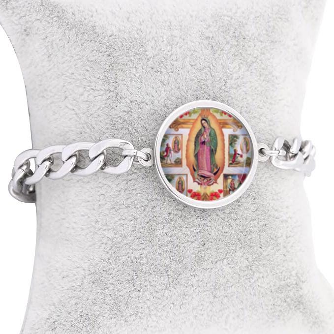 Our Lady Guadalupe, Extremadura Curb Bracelet Gold or Silver tone Religious Jewelry Simple Chain