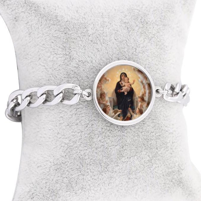 Our Lady Angels Mary Curb Bracelet Gold or Silver tone Religious Jewelry Simple Chain