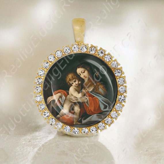 Madonna and Child - Carracci Lodovico Medal Catholic Gold Tone Religious Jewelry