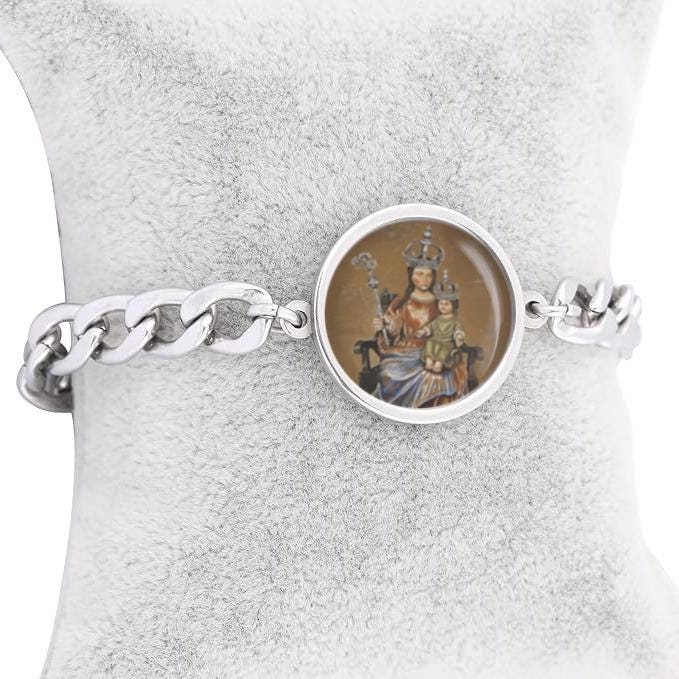 Our Lady Europe And Patroness Of Gibraltar Curb Bracelet Gold or Silver tone Religious Jewelry Simple Chain