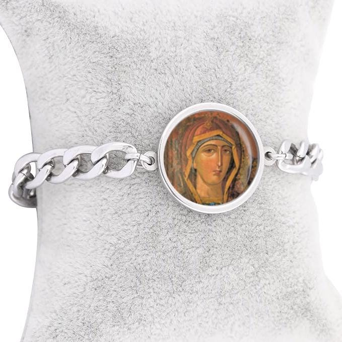 Our Lady Philermos Curb Bracelet Gold or Silver tone Religious Jewelry Simple Chain