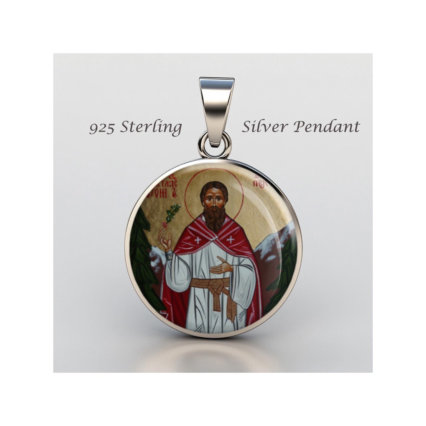 Saint Wolfgang Religious Christian sterling silver 925 Christian Medal Patron Pendant