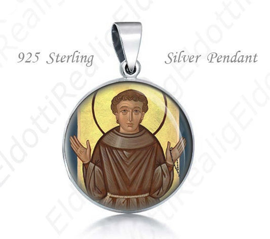 St Salvator of Horta Religious Christian 925 Sterling Silver Medal Round Pendant 20mm Jewelry for Necklace