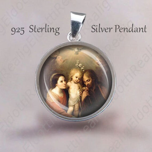 HOLY Family Religious Christian Medal. Sterling Silver 925 St Joseph, Mary, Holy Ghost, Jesus Christian Pendant 20mm Jewelry NEW