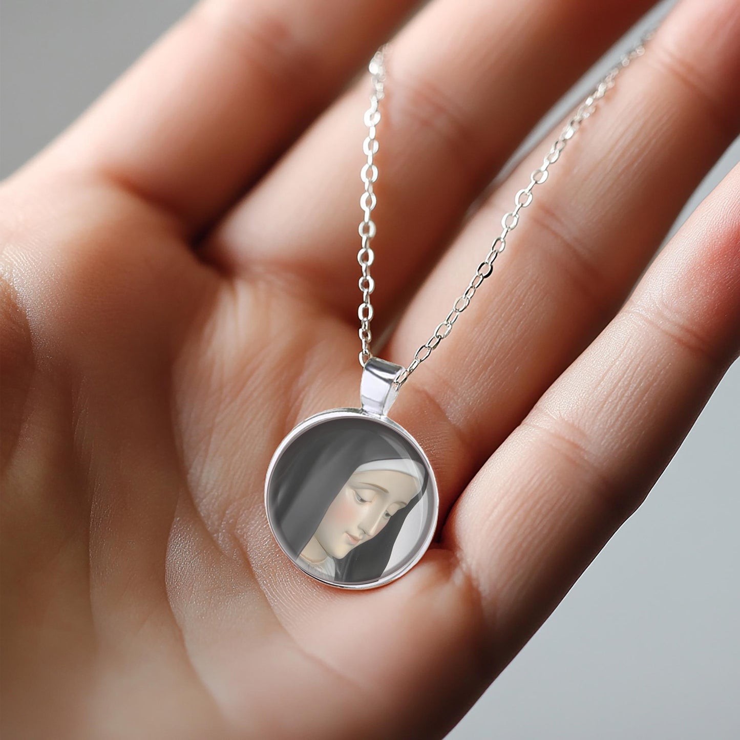 St Scholastica Catholic Necklace Medal Pendant