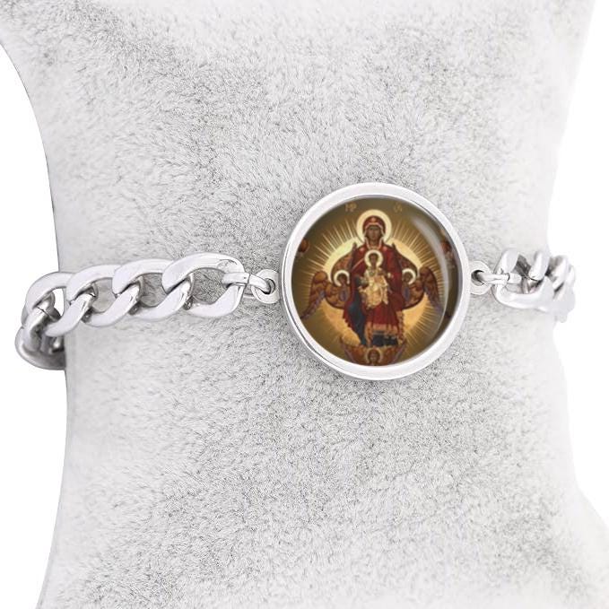 Our Lady Veneration Curb Bracelet Gold or Silver tone Religious Jewelry Simple Chain